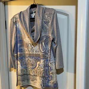 Chico's Blue and Gray Patterned Top Size 1